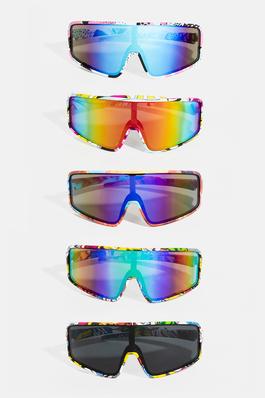 Assorted Frame Pattern Shield Sunglasses Set