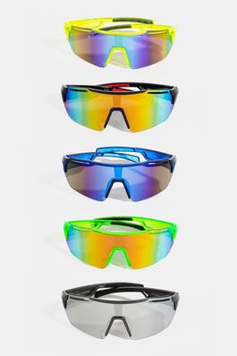 Sports Shield Mirrored Sunglasses Set