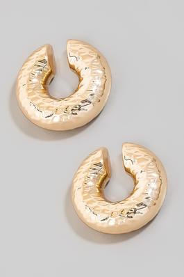 Hammered Circle Hoop Ear Cuff Earrings