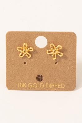 18K Gold Dipped Wire Flower Stud Earrings