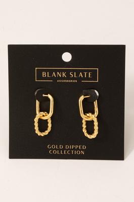 Gold Dipped Linked Oval Hoop Dangle Earrings