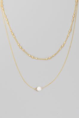 Pearl Pendant Layered Chains Necklace