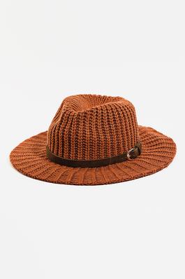 Ribbed Knit Belt Strap Panama Hat