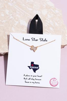 Gold Dipped Cz  Texas State Pendant Necklace