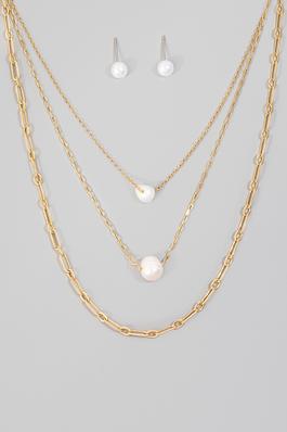 Double Pearl Charms Layered Chain Necklace Set