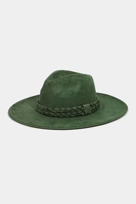Double Braided Band Faux Suede Fedora Hat
