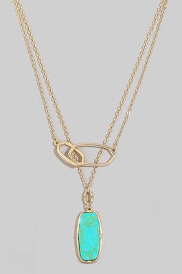 Oval Hoop And Stone Pendant Layered Chain Necklace