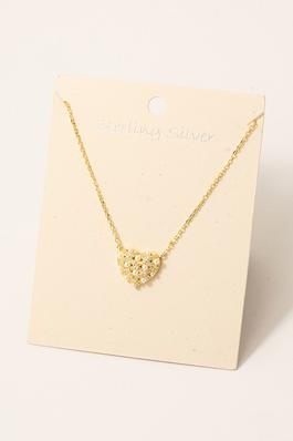 Sterling Silver Pearl Pave Heart Pendant Necklace