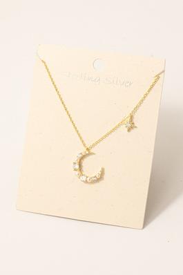 Sterling Silver Pave Crescent Pendant Necklace
