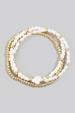 Metallic Pearl Beaded And Charm Bracelet Set