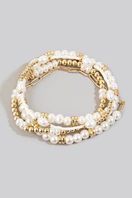 Mixed Pearl And Metallic Beaded Bracelet Set