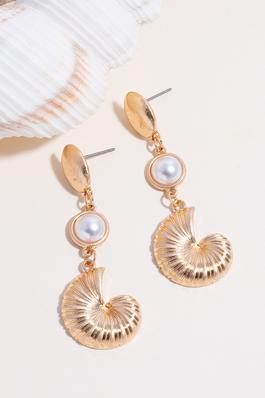 Shell And Pearl Charm Dangle Chain Earrings