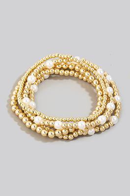 Mixed Pearl And Metallic Ball Beaded Bracelet Set