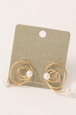 Curly Metallic Wire Pearl Bead Stud Drop Earrings