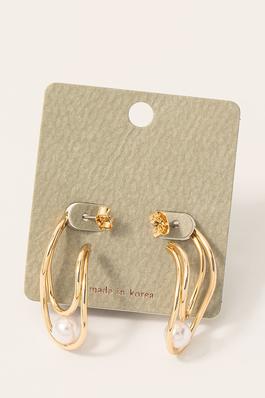 Pearl Stud Oval Wire Hoop Earrings