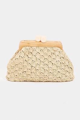 Intricate Crochet Wooden Handle Clutch Bag