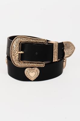 Etched Flower Heart Faux Leather Belt