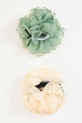Ruffled Sparkly Sheer Flower Hair Claw Set