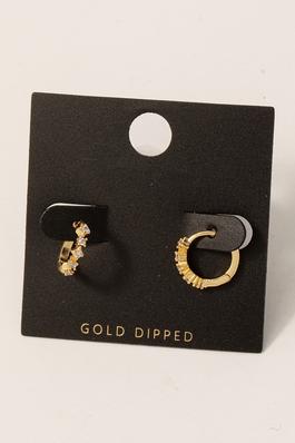 Gold Dipped Cz Mini Studded Hoop Earrings