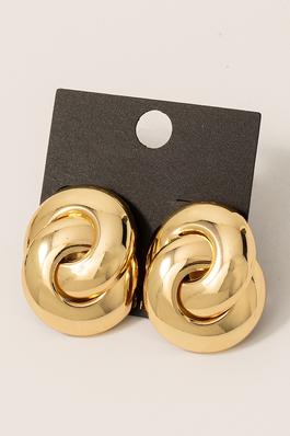 Gold Dipped Flat Interlinked Shield Stud Drop Earrings
