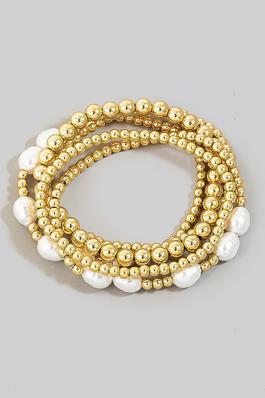 Gold Dipped And Pearl Beaded Bracelet Set