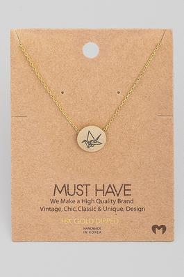 Origami Bird Etched Pendant Necklace