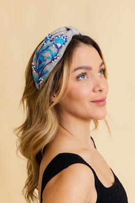 Aqua Blossom Embroidered Headband