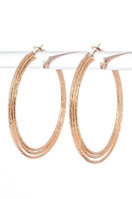 Textured Triple Ring Fashion Hoop Earrings