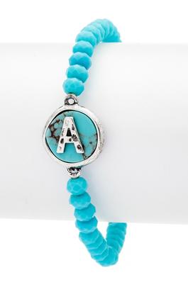 Initial A Turquoise Charm Stretch Bracelet