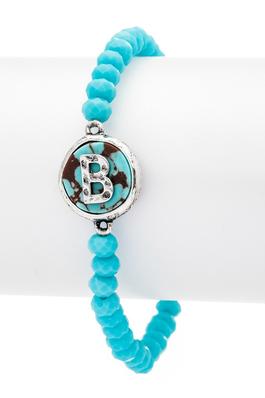Initial B Turquoise Charm Stretch Bracelet