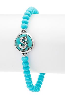 Initial S Turquoise Charm Stretch Bracelet