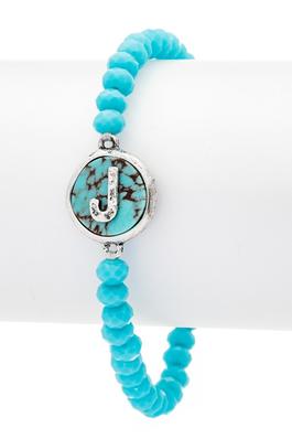 Initial J Turquoise Charm Stretch Bracelet