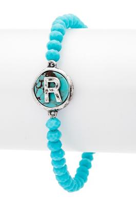 Initial R Turquoise Charm Stretch Bracelet