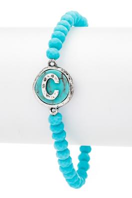Initial C Turquoise Charm Stretch Bracelet