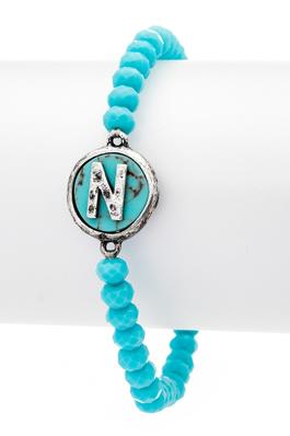 Initial N Turquoise Charm Stretch Bracelet
