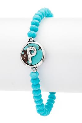 Initial P Turquoise Charm Stretch Bracelet
