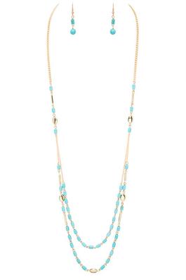 Long Layered Turquoise Beaded Necklace Set