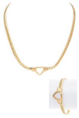 Stainless Steel Heart Charm Necklace Bracelet Set