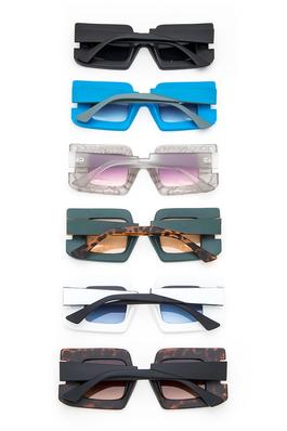 Textured Iconic Square Retro Sunglasses Set