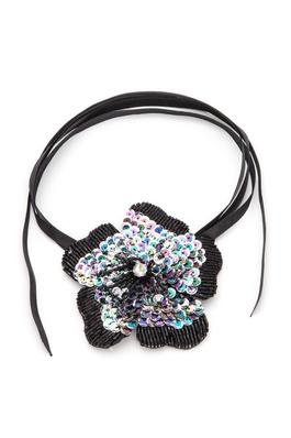 Sequins Beaded Flower Convertible Tie Choker Necklace
