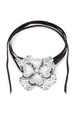Beaded Sequins Embellished Convertible Flower Tie Necklace