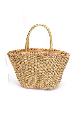 Metallic Faux Straw Basket Tote Bag