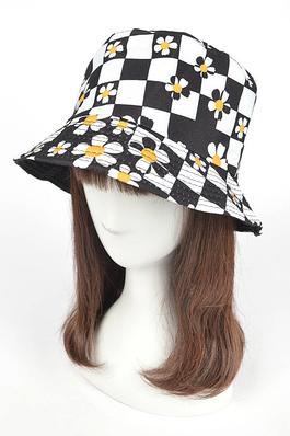 Checker Board Daisy Print Bucket Hat