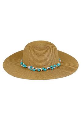 Sea Life Turquoise Chips Braided Band Straw Sun Hat