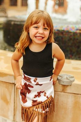 Girls Brown Cow Printed Wrap Fringe Skirt