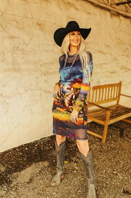 Water Painted Riding Horse Dress W Layering Piece