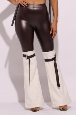 D-ring Detailed PU Contrast Pants