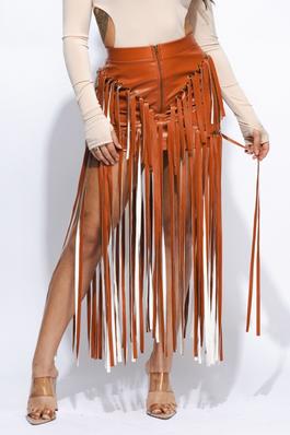 Zipper front fringe skirt