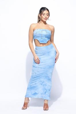 Tie dye tube top and maxi skirt