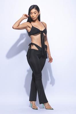 Bow detailed cut-out sexy pants top